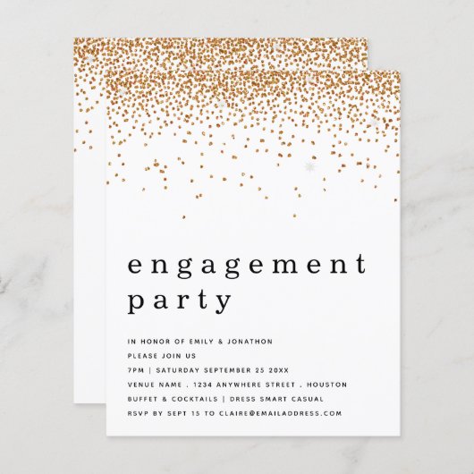 Budget Gold Glitter Engagement Party nodigt uit (Voorkant / Achterkant)