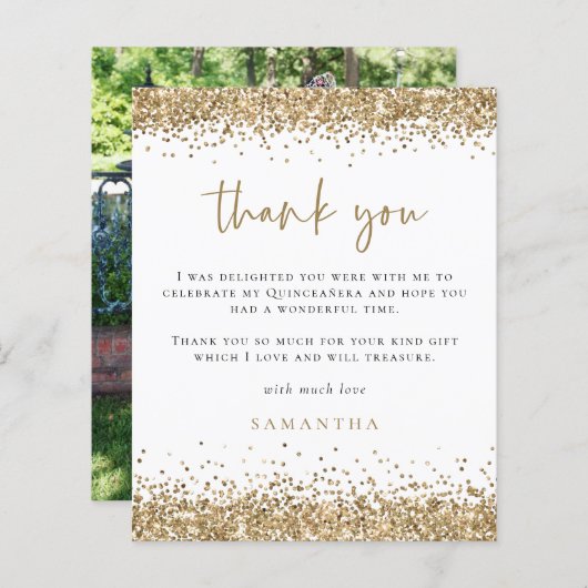 Budget Gold Glitter Foto Quinceañera Hartelijk dan (Voorkant / Achterkant)