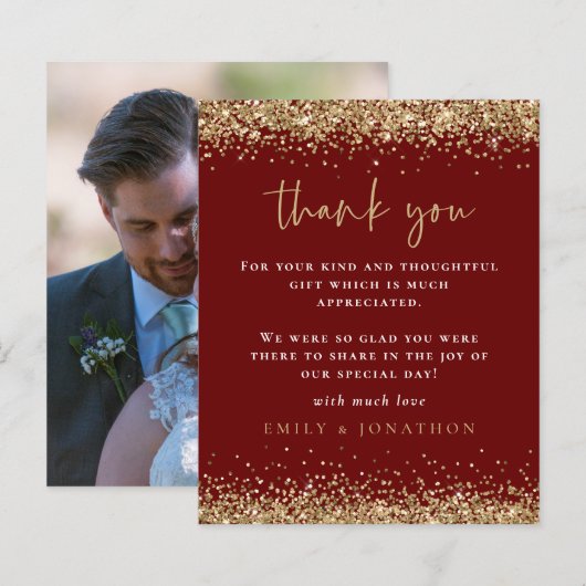 Budget Gold Glitter Foto Weddenschap Burgundy Beda (Voorkant / Achterkant)