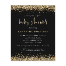 Budget Gold Glitter Girl Boy Baby shower Black