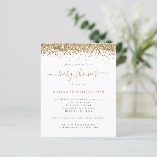 Budget Gold Glitter Girl of Boy Baby shower Invite (Staand voorkant)