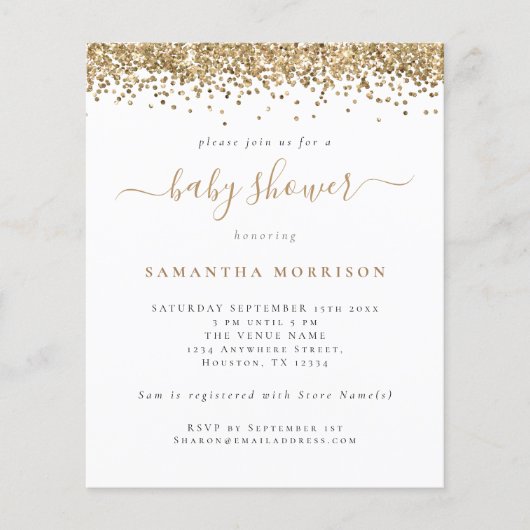 Budget Gold Glitter Girl of Boy Baby shower Invite (Voorkant)