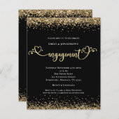Budget Gold Glitter Heart Script Verloving Black (Voorkant / Achterkant)