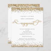 Budget Gold Glitter Heart Script Verloving Uitnodi (Voorkant / Achterkant)