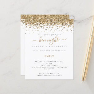 Budget Gold Glitter Hen Night Invitation