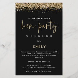 Budget Gold Glitter Hen Party Weekend Black Invite
