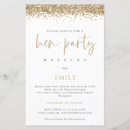 Budget Gold Glitter Hen Party Weekend White Invite