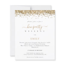 Budget Gold Glitter Hen Weekend Itinerary Invite