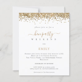 Budget Gold Glitter Hen Weekend Itinerary Invite