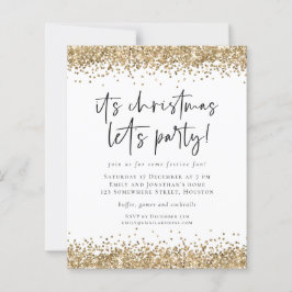 Budget Gold Glitter-kerstfeestfeest Uitnodiging