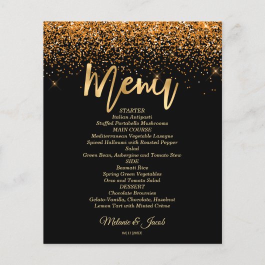 Budget Gold Glitter Luxury Flat Menu Kaart (Voorkant)