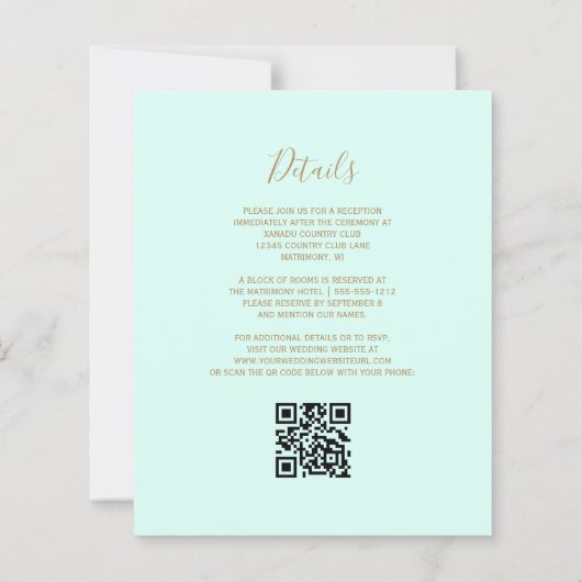 Budget Gold Glitter Mint Green QR Code Wedding (Achterkant)