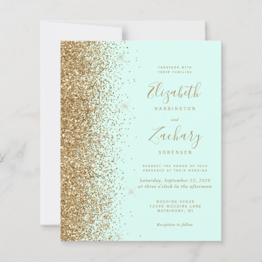 Budget Gold Glitter Mint Green QR Code Wedding (Voorkant)
