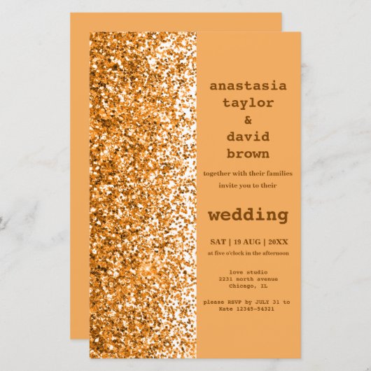 Budget Gold Glitter Moderne Wedding Uitnodiging (Voorkant / Achterkant)