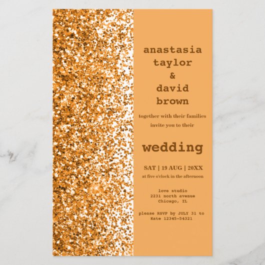 Budget Gold Glitter Moderne Wedding Uitnodiging (Voorkant)