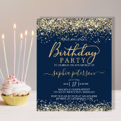 Budget Gold Glitter Navy Blue Verjaardag Uitnodigi