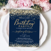 Budget Gold Glitter Navy Blue Verjaardag Uitnodigi
