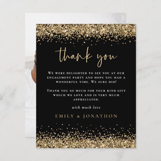 Budget Gold Glitter Photo Verloving Black Bedankt (Voorkant / Achterkant)