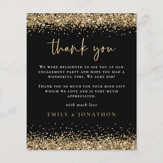 Budget Gold Glitter Photo Verloving Black Bedankt (Voorkant)