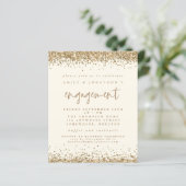 Budget Gold Glitter Photo Verloving Cream Invite (Staand voorkant)