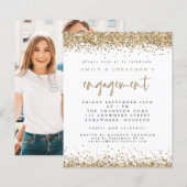 Budget Gold Glitter Photo Verloving Invitation (Voorkant / Achterkant)
