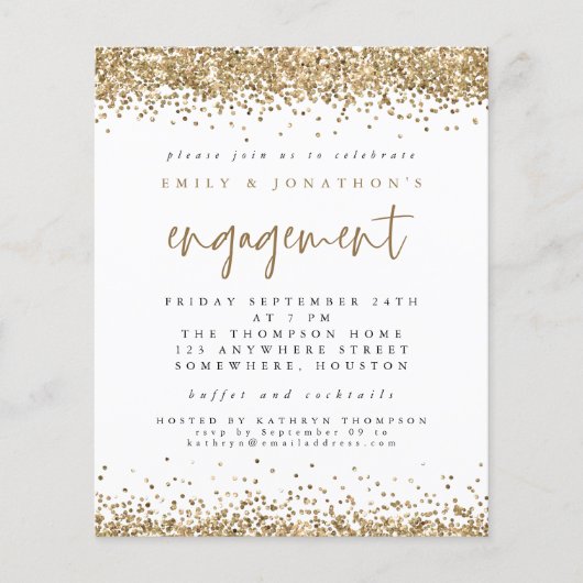 Budget Gold Glitter Photo Verloving Invitation (Voorkant)