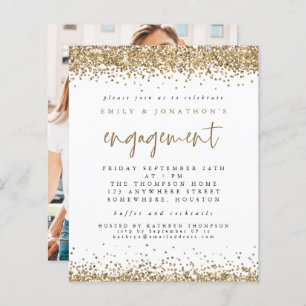 Budget Gold Glitter Photo Verloving Invitation