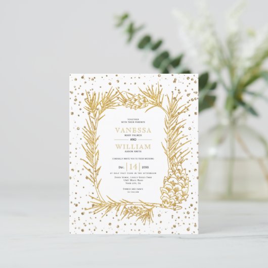 BUDGET Gold glitter pine bruiloft uitvinding (Staand voorkant)