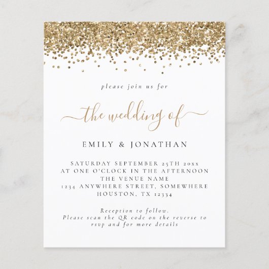 Budget Gold Glitter QR code Weddenschap (Voorkant)