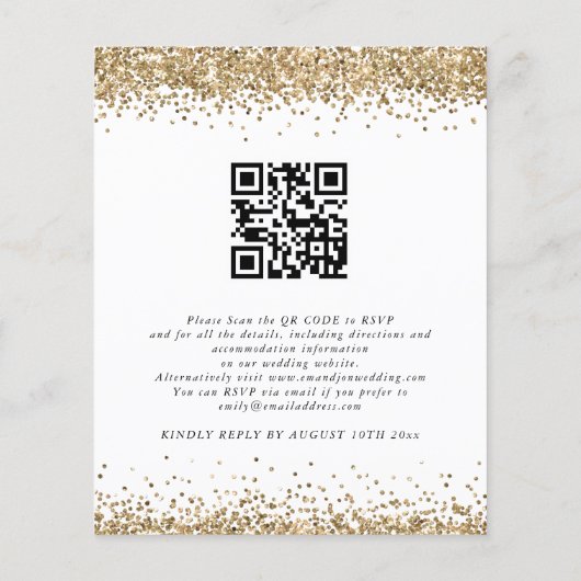 Budget Gold Glitter QR Code Weddenschap (Achterkant)