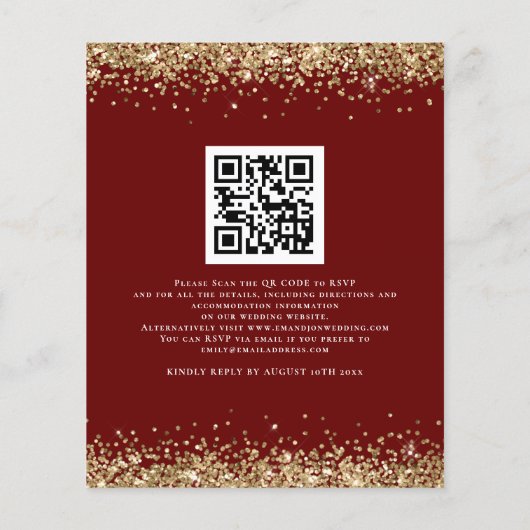 Budget Gold Glitter QR-code Weddenschap Bourgogne (Achterkant)