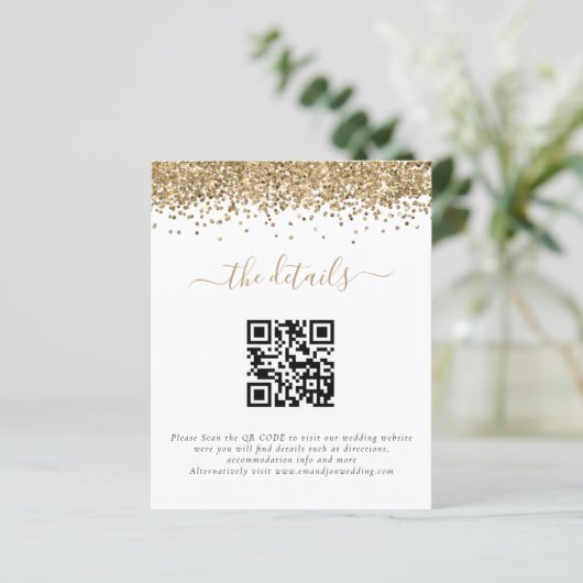 Budget Gold Glitter QR Code Weddenschap Details (Staand voorkant)