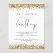 Budget Gold Glitter QR Code Weddenschap Uitnodigin (Voorkant)