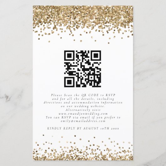 Budget Gold Glitter QR Code Weddenschap Uitnodigin (Achterkant)