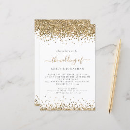 Budget Gold Glitter QR Code Weddenschap Uitnodigin