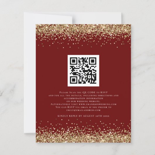 BUDGET Gold Glitter QR Weddenschap Evening Burgund (Achterkant)