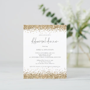 Budget Gold Glitter Rehearsal Dinner Uitnodiging