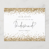 Budget Gold Glitter Script Bridesmaid Verzoek (Voorkant)