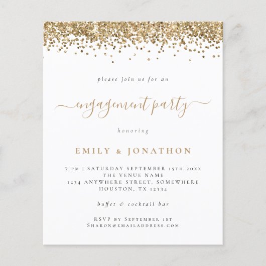 Budget Gold Glitter Script Engagement Party nodigt (Voorkant)