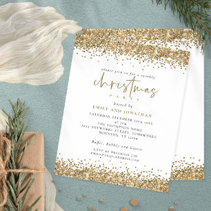 Budget Gold Glitter Script-kerstparty uitnodigen