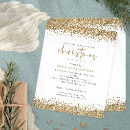 Budget Gold Glitter Script-kerstparty uitnodigen