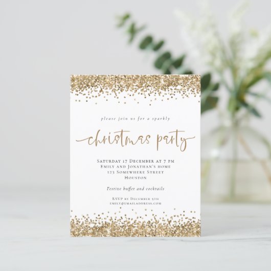 Budget Gold Glitter Script-kerstparty uitnodigen (Staand voorkant)