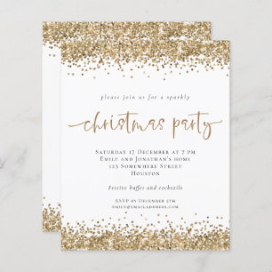 Budget Gold Glitter Script-kerstparty uitnodigen