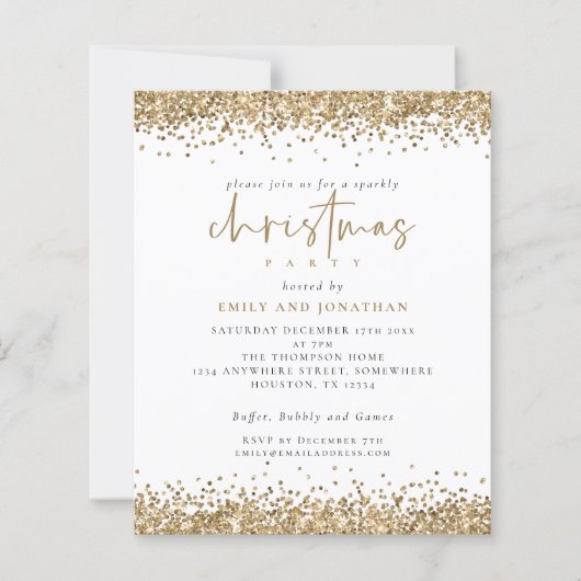 Budget Gold Glitter Script-kerstparty uitnodigen (Voorkant)