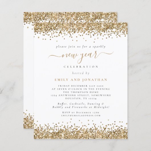 Budget Gold Glitter Script Nieuw jaar Eve Party (Voorkant / Achterkant)