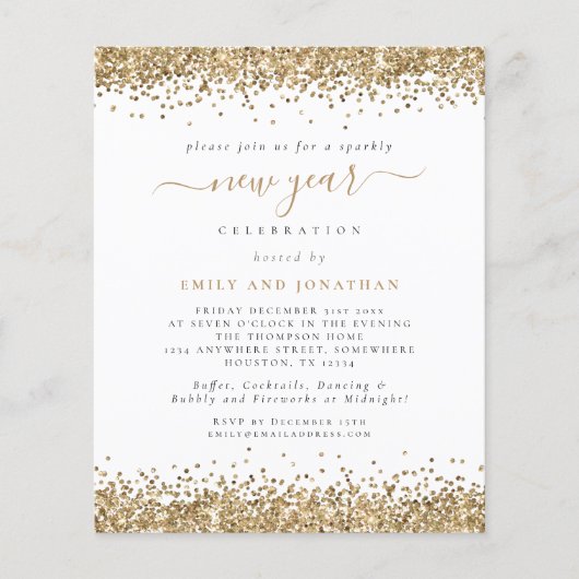 Budget Gold Glitter Script Nieuw jaar Eve Party (Voorkant)