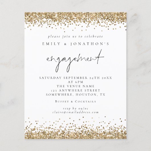 Budget Gold Glitter Script Verloving Invitation (Voorkant)