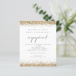 Budget Gold Glitter Script Verloving Invitation