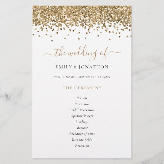 Budget Gold Glitter Script Weddenprogramma (Voorkant)
