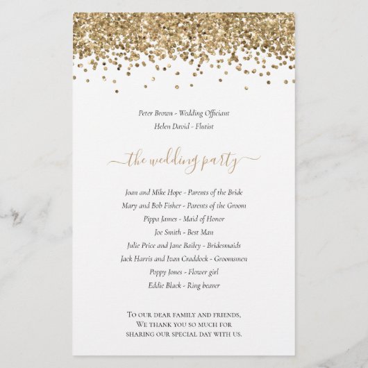 Budget Gold Glitter Script Weddenprogramma (Achterkant)